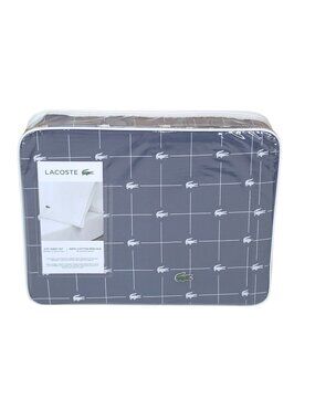 Lacoste Queen 4-Piece Cotton Percale Sheet Set Crocodile Grid Pattern Soft